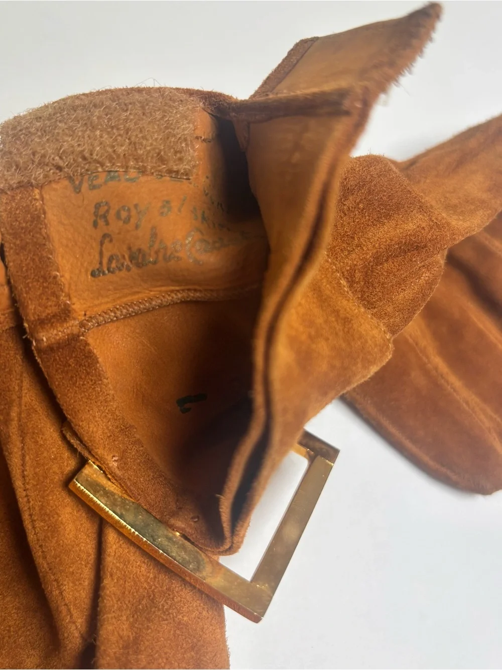 Rare Vintage Denise Francelle Paris Boutique Veal Leather Gloves Sz 7 GoldTone